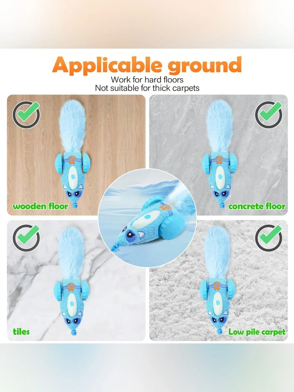 NIB Migipaws Mouse Car Automatic Interactive Electronic Motion Cat Toy, Blue